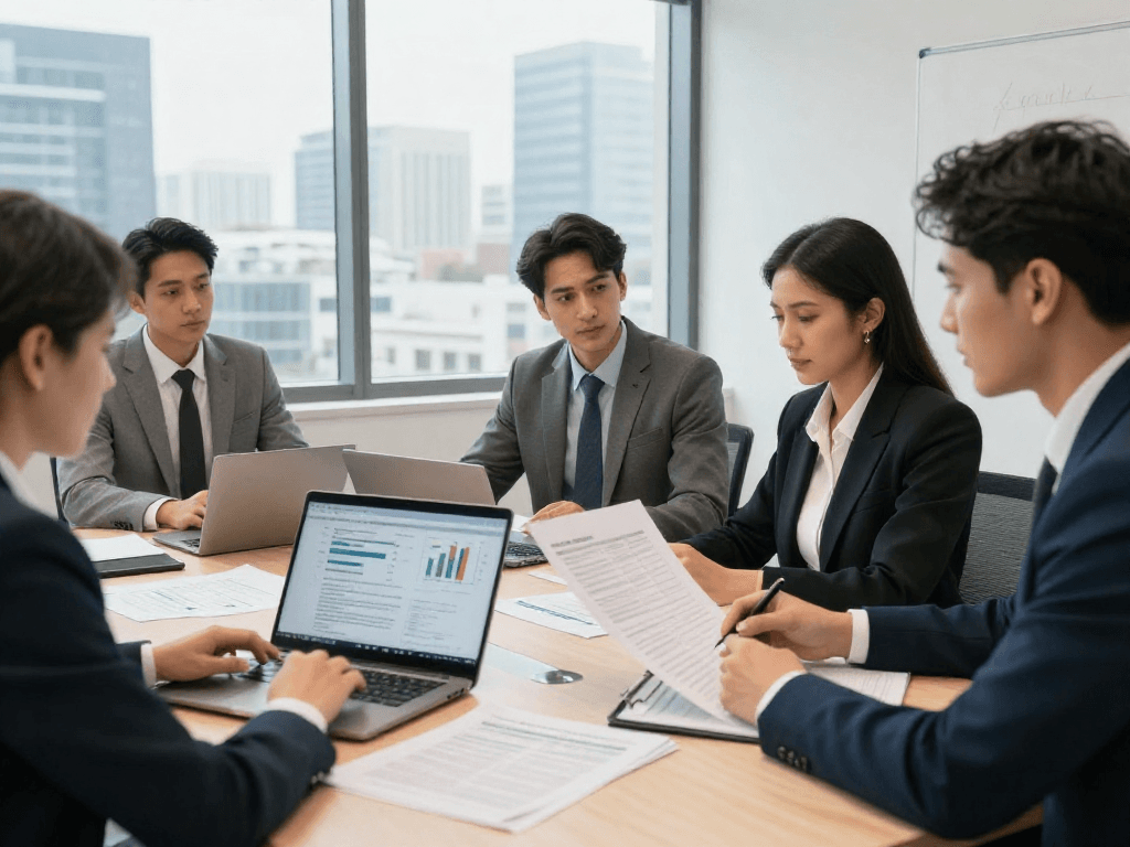 Zakelijke lening zonder jaarcijfers bespreken in modern kantoor met teams.