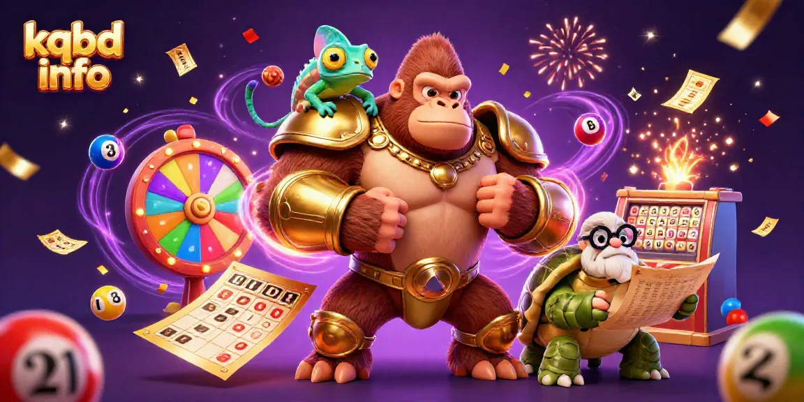 Engage with kqbd info as a lively gorilla king, chameleon companion, and tortoise elder interact in a vibrant gambling scene.