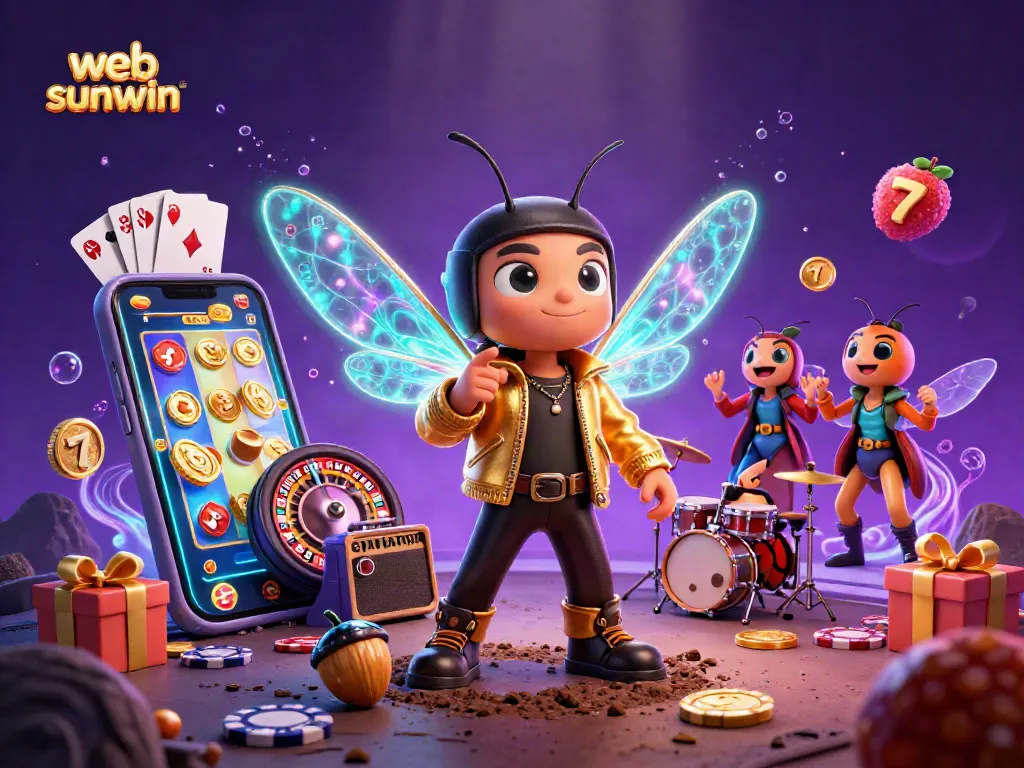 Play colorful slot games with web sunwin in an electrifying 3D casino scene.