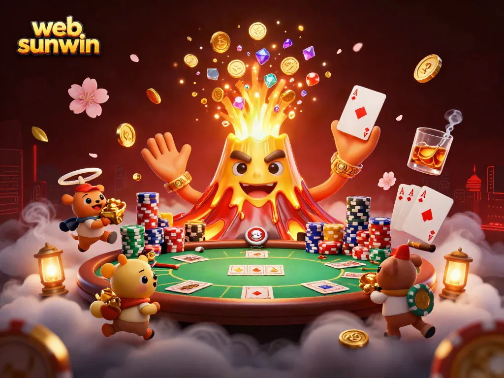 Experience the excitement of web sunwin with a 3D volcanic eruption of treasure amidst dynamic gaming elements.