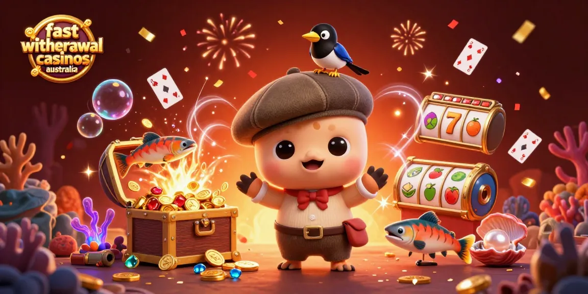 Experience the thrill of fast withdrawal casinos Australia with vibrant characters and gaming elements illustrating quick payouts.