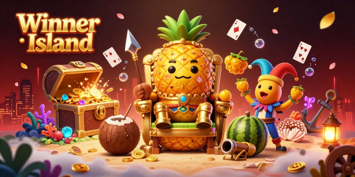 Experience the magical atmosphere of Winner Island casino with vibrant characters and dynamic gaming elements.