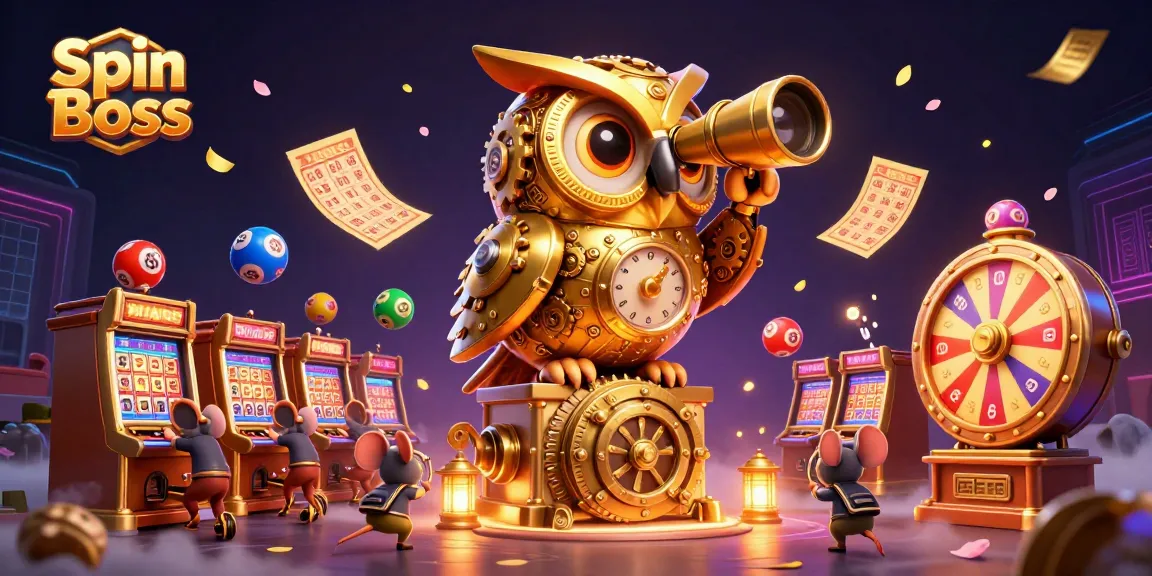 Spin Boss brings excitement with a vibrant casino scene featuring a golden owl and lively elements.